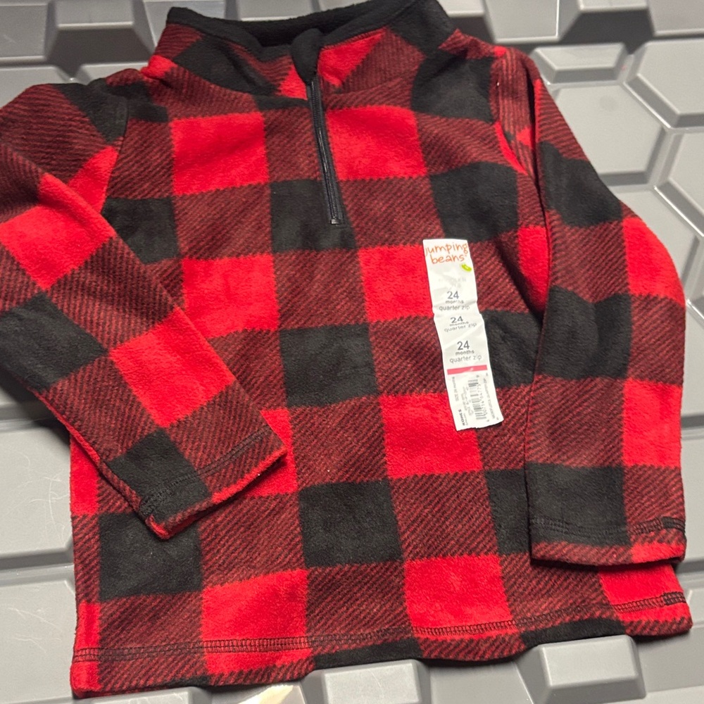Jumping Beans Red and Black Plaid Kids fleece quarter zip Pullover 2 for $25⭐️